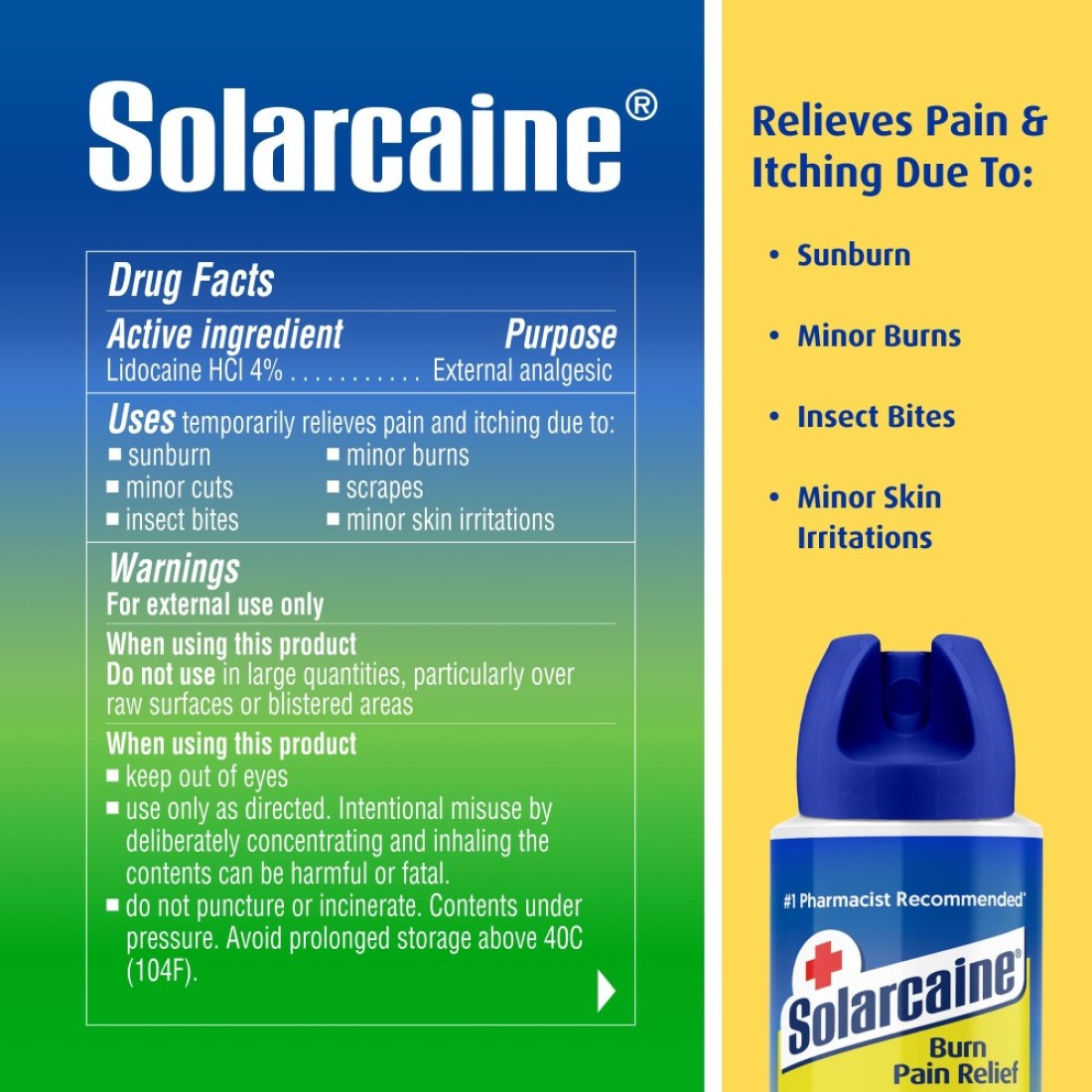 SolarcaineAloe Sunburn Relief Spray with 4 Lidocaine After Sun Care Relief Spray for Burns Scrapes Itch Aloe Spray to Soothe Cool Replenish Skin 4oz