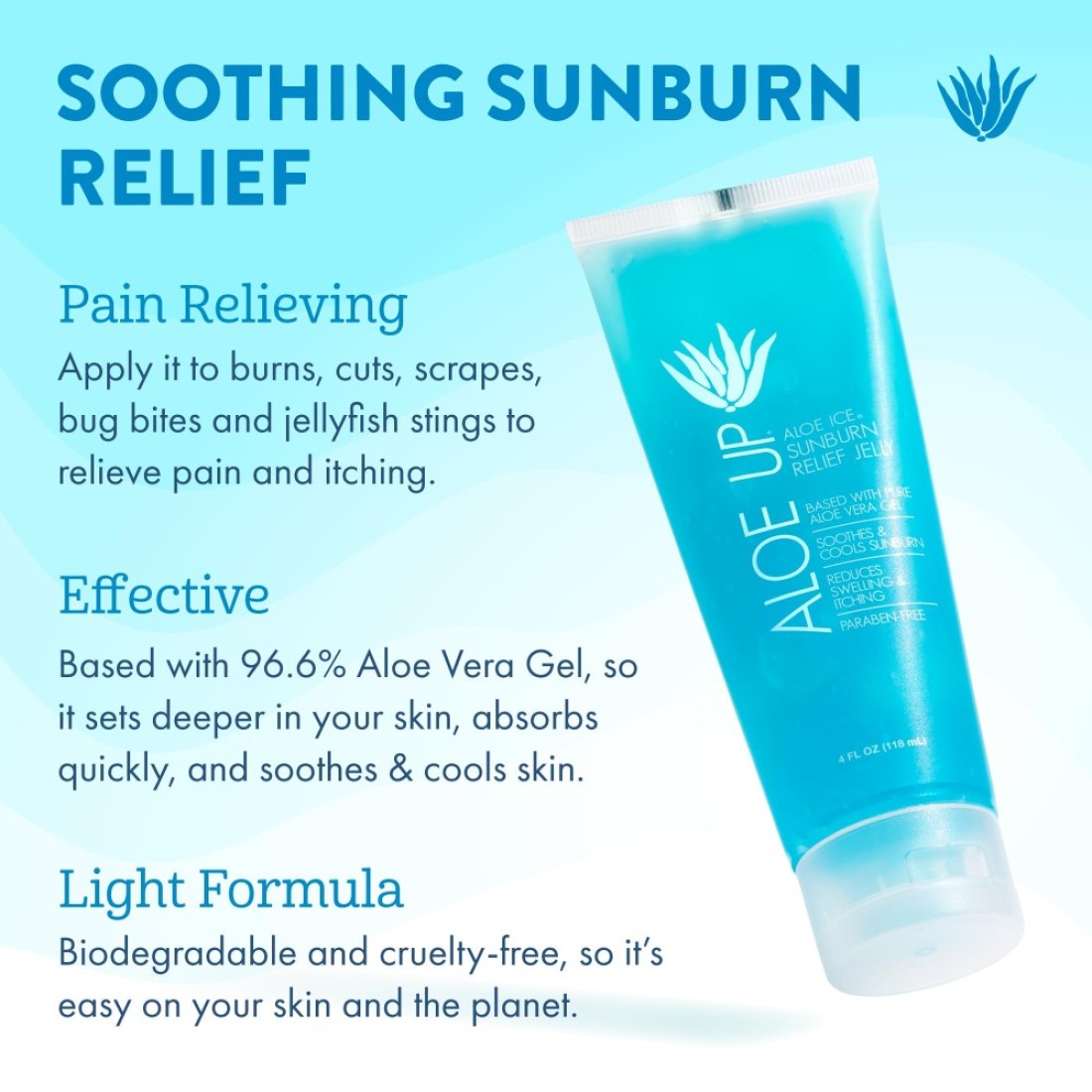 ALOE UP Aloe Ice Sunburn Relief Jelly Face and Body Organic After Sun Gel With 966 Pure Aloe Vera Gel Reef Safe Alcohol and FragranceFree 4 Oz