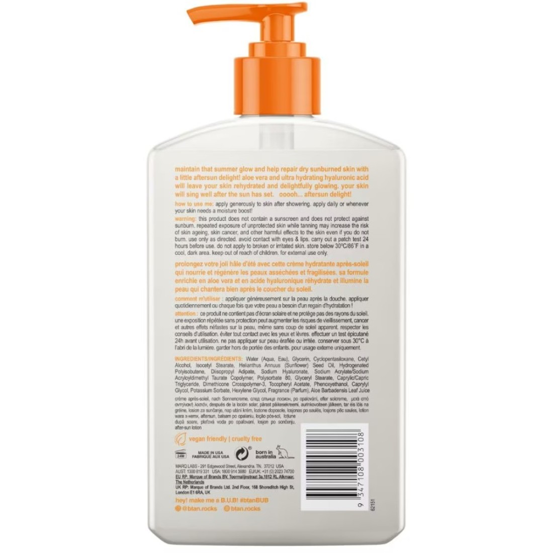 BTAN After Sun Lotion Ooooh Aftersun Delight Aloe Vera Hyaluronic Acid Sun Burn Skin Relief Moisturizing Body Cream 16 Fl oz