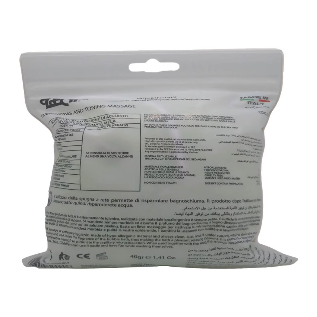 Zeca Fleur Massage Green Apple Scented Bath Sponge Green 40g