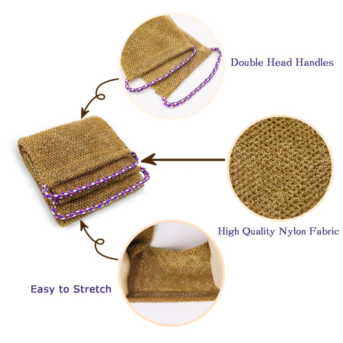 3 Pieces African Net Sponge with Handles Long African Exfoliating Net Washcloth Bath Sponge Net Cloth Wash Net Body Back Scrubber for Shower Loofah