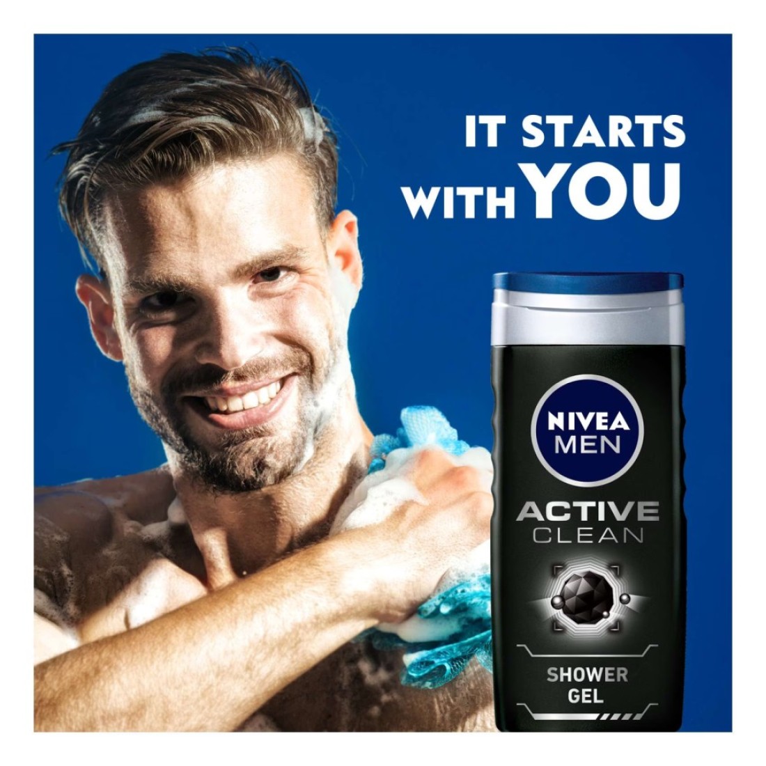 NIVEA MEN 3in1 Shower Gel Active Clean Charcoal Woody Scent 250ml Pack of 2