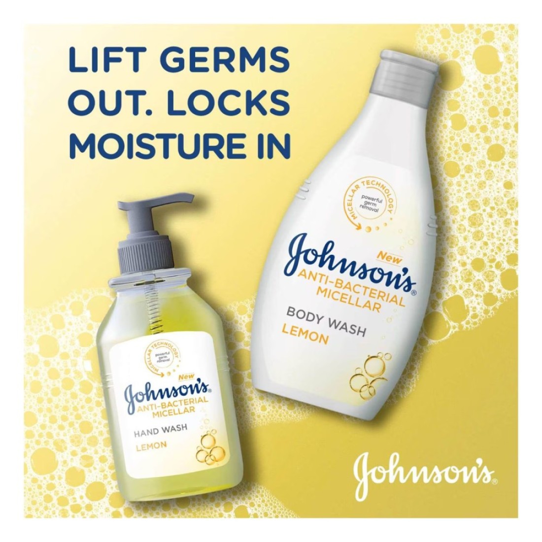 Johnson&#39;s Anti-Bacterial Micellar Lemon Hand Wash Yellow 300ml Pack of 2