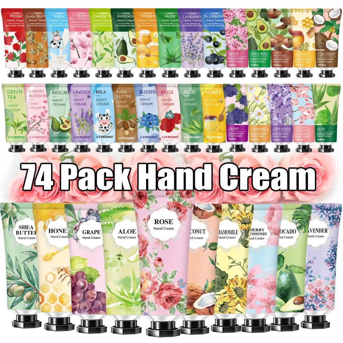 74 Pack Hand Cream Gift Set For Women and GirlsStocking StuffersChristmas GiftsTeacher Appreciation GiftsShea Butter in Natural Plant Hand Lotion For Dry HandsScented Mini Hand Lotion Travel Size