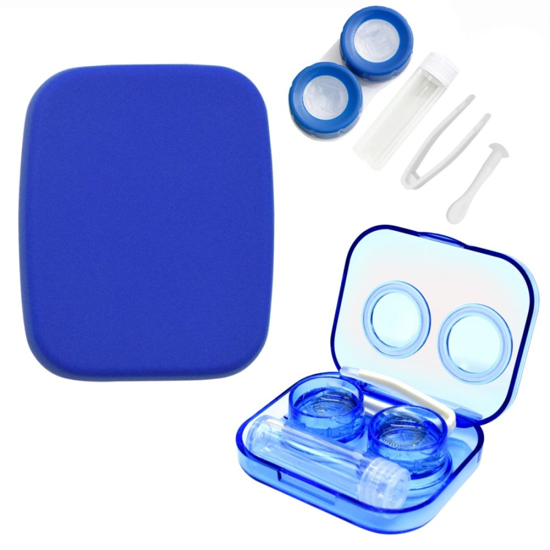 Fsunthmass Pack of 2 Portable Contact Lens Case Blue Scrub with MirrorBlue transparent LeakProof Contact Case Travel with Tweezers Remover Tool Solution Bottle for Travel Home