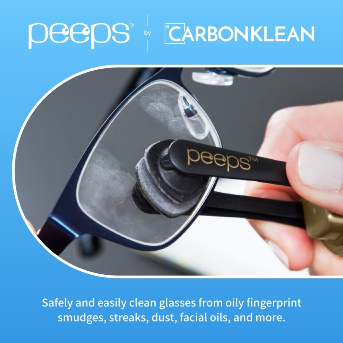 CarbonKlean Peeps Glasses Cleaner for Eyeglasses Reading Glasses and More Lens Cleaner with Carbon Microfiber Tech Injected Black 1 Count Pack of 1