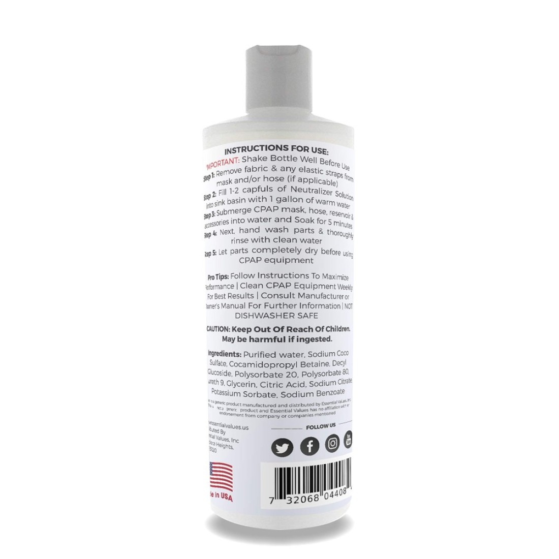 Essential Values 16 Fl Oz CPAP PreWash Safe ScentFree with DyeFree Prewash Soap That is Universally Compatible with All CPAP Equipment Machines