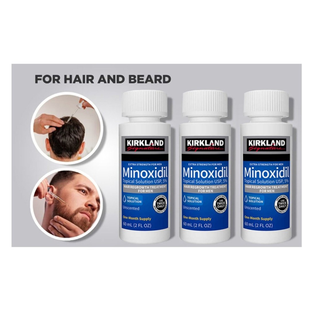 Pack Of 3 Minoxidil 5% Extra Strength Hair Regrowth Bottles 60ml