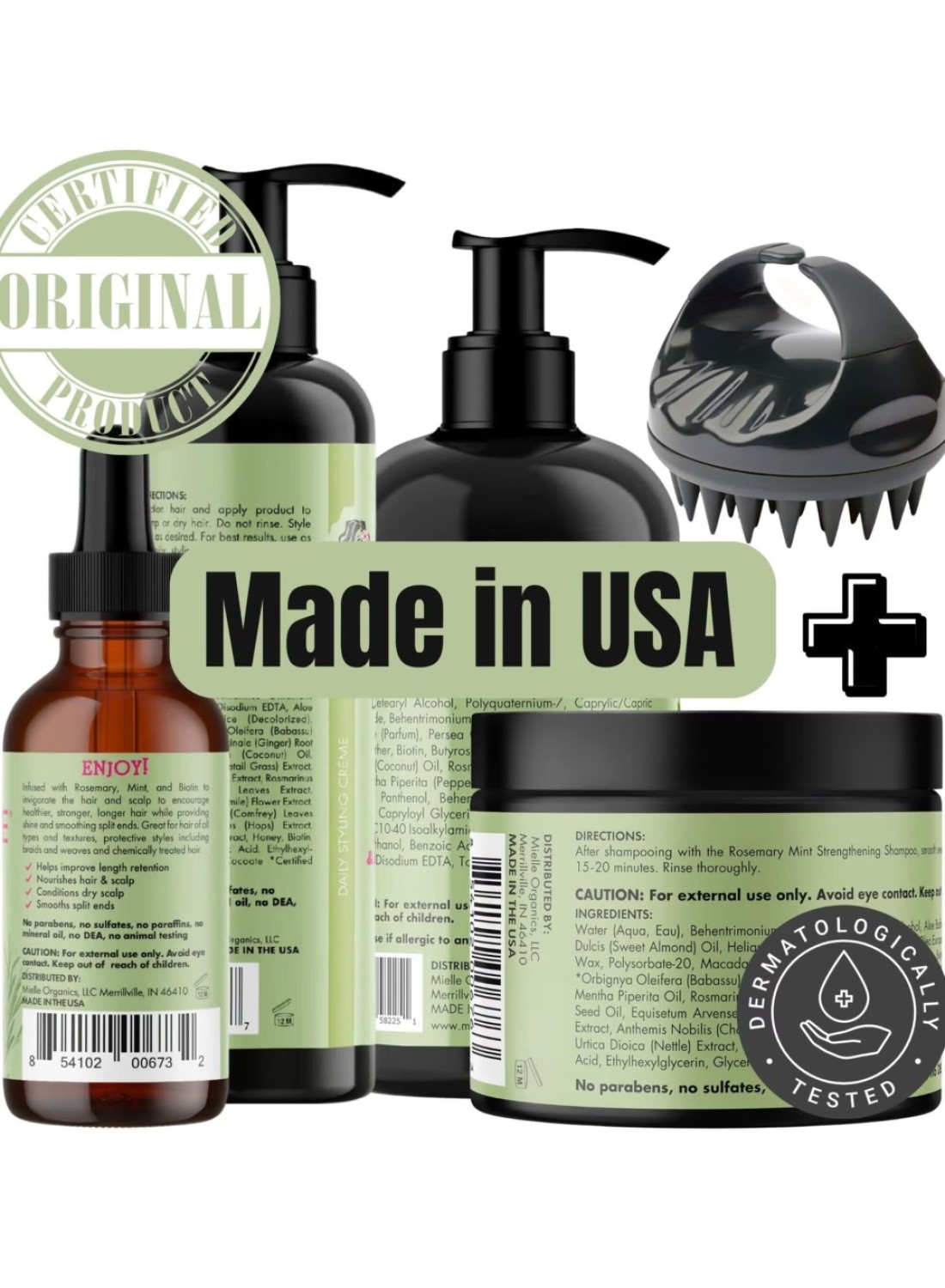 Mielle Organics Rosemary Mint Strengthening Growth Collection Rosemary Hair Oil, Shampoo, Hair Mask, Styling Cream And Scrubber For Hair Growth,Protection And Treatment 994ml