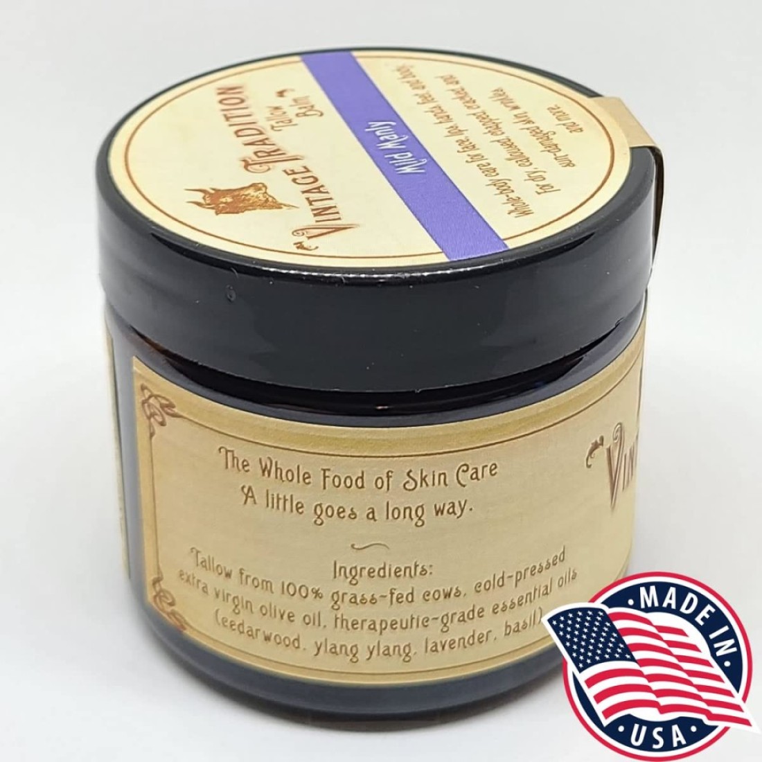 Vintage Tradition Beef Tallow All Purpose Balm Healing Hydrating Mens Skin Care Salve Replaces Body Lotion Hand Cream More Essential Oil Olive Oil and GrassFed Tallow 2 fl oz