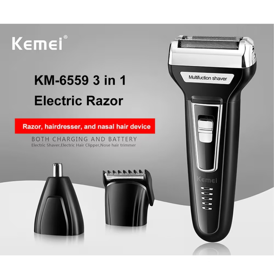 KEMEI-3 in 1 Electric Razor for Men USB Rechargeable Nose Hair Trimmer Men&#39;s Electric Shaver Machine Salon Tool