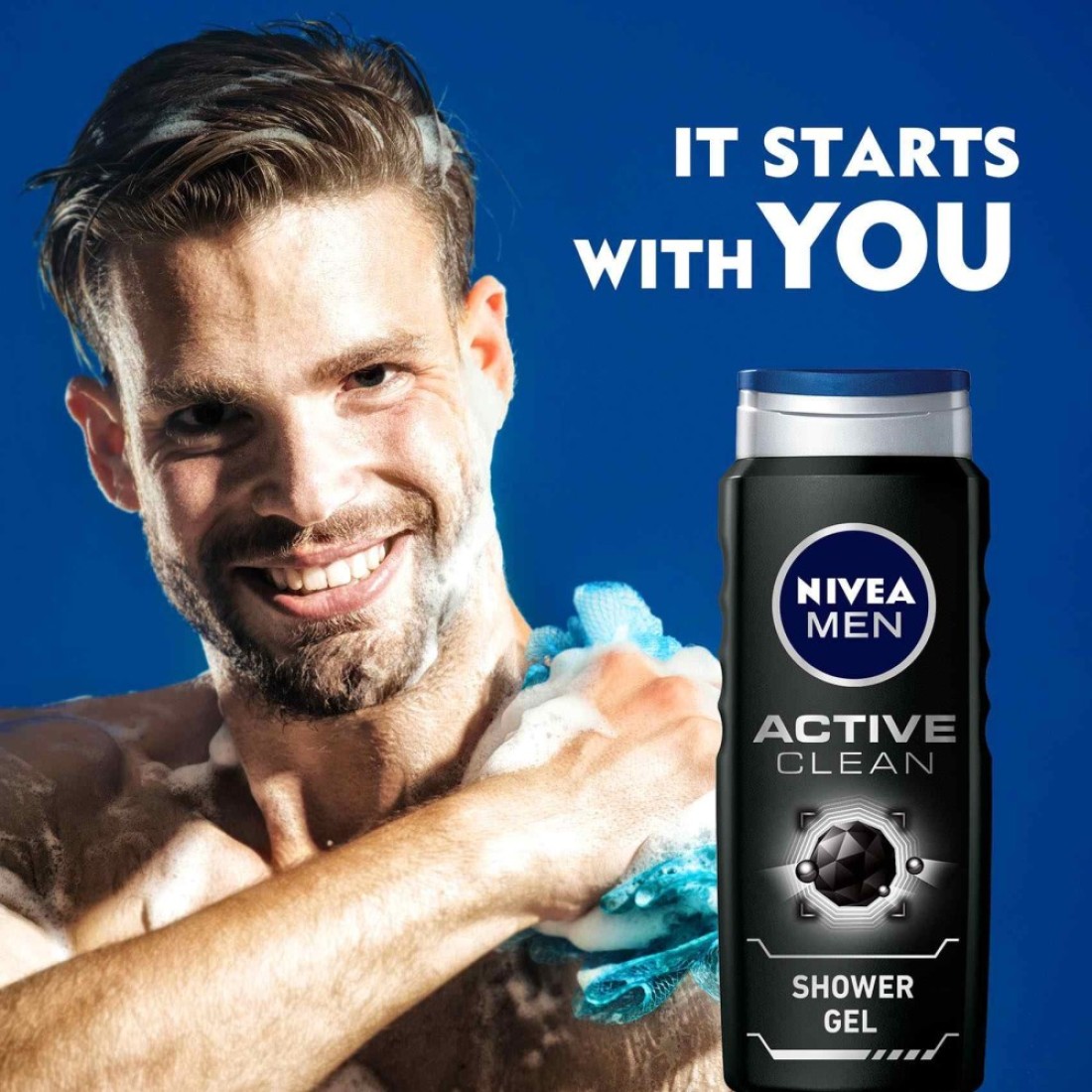 NIVEA MEN 3in1 Shower Gel Body Wash Active Clean Charcoal Woody Scent 500ml