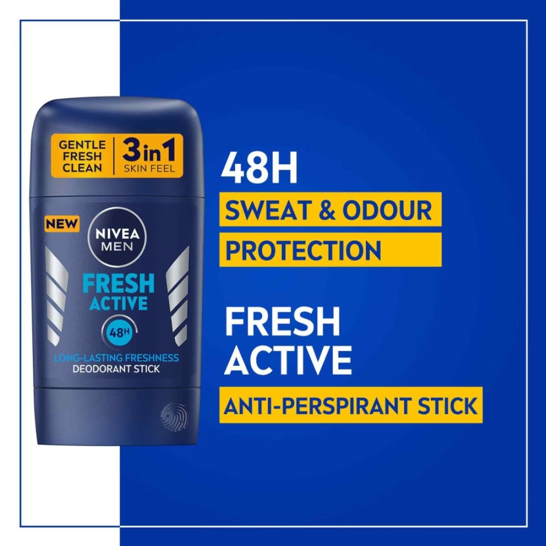 NIVEA MEN Antiperspirant for Men Fresh Active Stick 50ml Pack of 2
