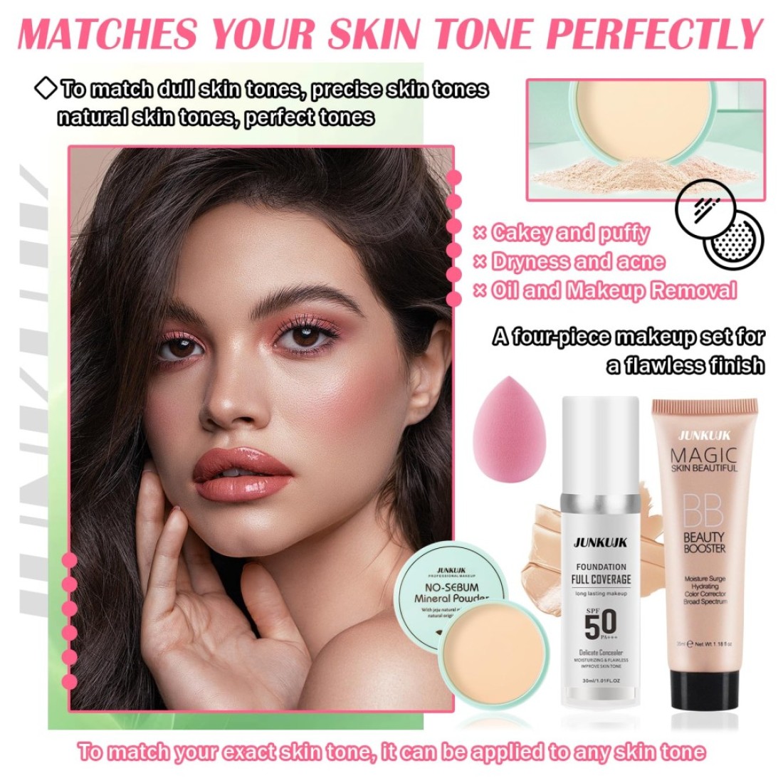 Color Changing Full Coverage Liquid Foundation Makeup Gift SetMoisturizing BB Cream for WomenFlawless Loose Setting Powder Face Primer Base Makeup Kit With Makeup Sponge
