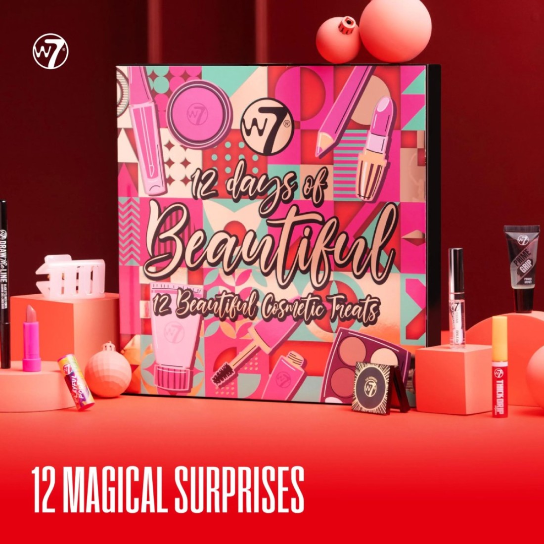W7 12 Days of Beautiful Holiday Advent Calendar 202412 Individually Boxed Makeup Cosmetic Surprises Cruelty Free Christmas Stocking Filler