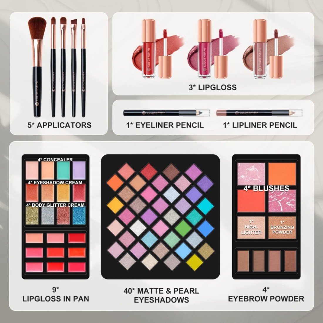Makeup Kit for WomenAll in One Makeup Gift Set for Girls in Cosmetic Train Case White With MirrorFull Cosmetic Kit Includes Eyeshadow PaletteLipglossBlushesPencilBrush Applicators