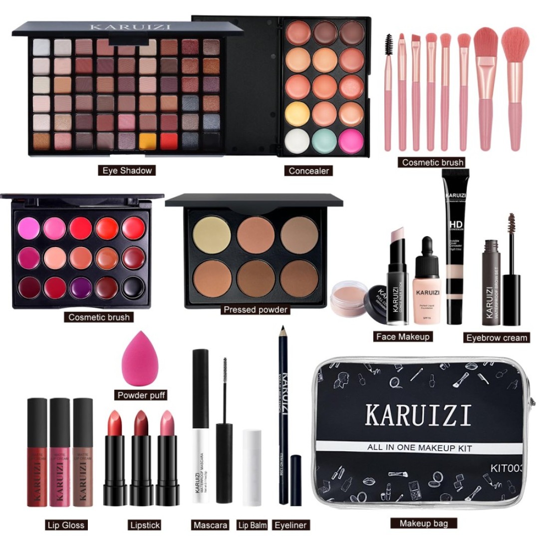 Makeup Kit Allinone Makeup Gift Set for Women Full Kit Eyeshadow Palette Lip Gloss Set Lipstick Blush Foundation Concealer Mascara Eyebrow PencilInclude Brush SetKIT019