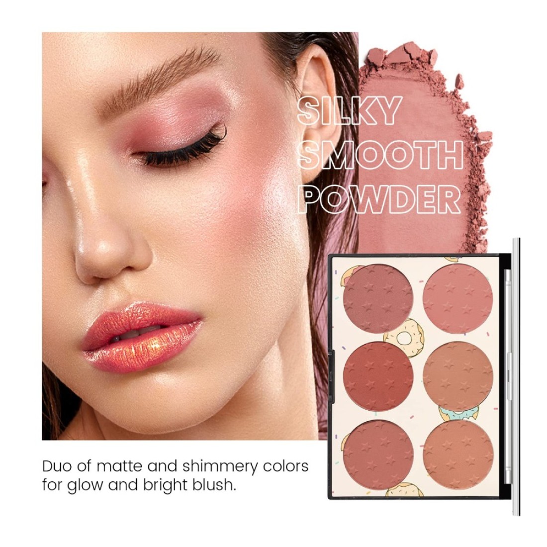 KYDA6 Colors Face Blush Palette Matte Shimmer Blush Palette Smooth Blendable Powder Blush Contour Highlighter Blush Multiuse Makeup PaletteSet A