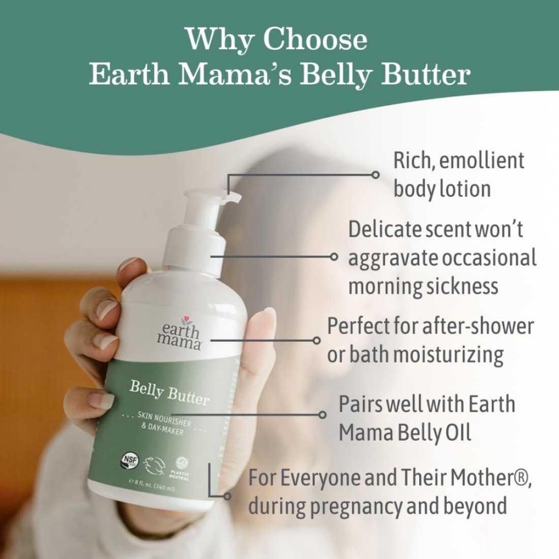 Earth Mama Belly Butter Maternity Moisturizer for Dry Skin Lotion for Pregnancy and Postpartum Recovery Self Care Body Cream with Aloe Fragrance Free 8Fluid Ounce