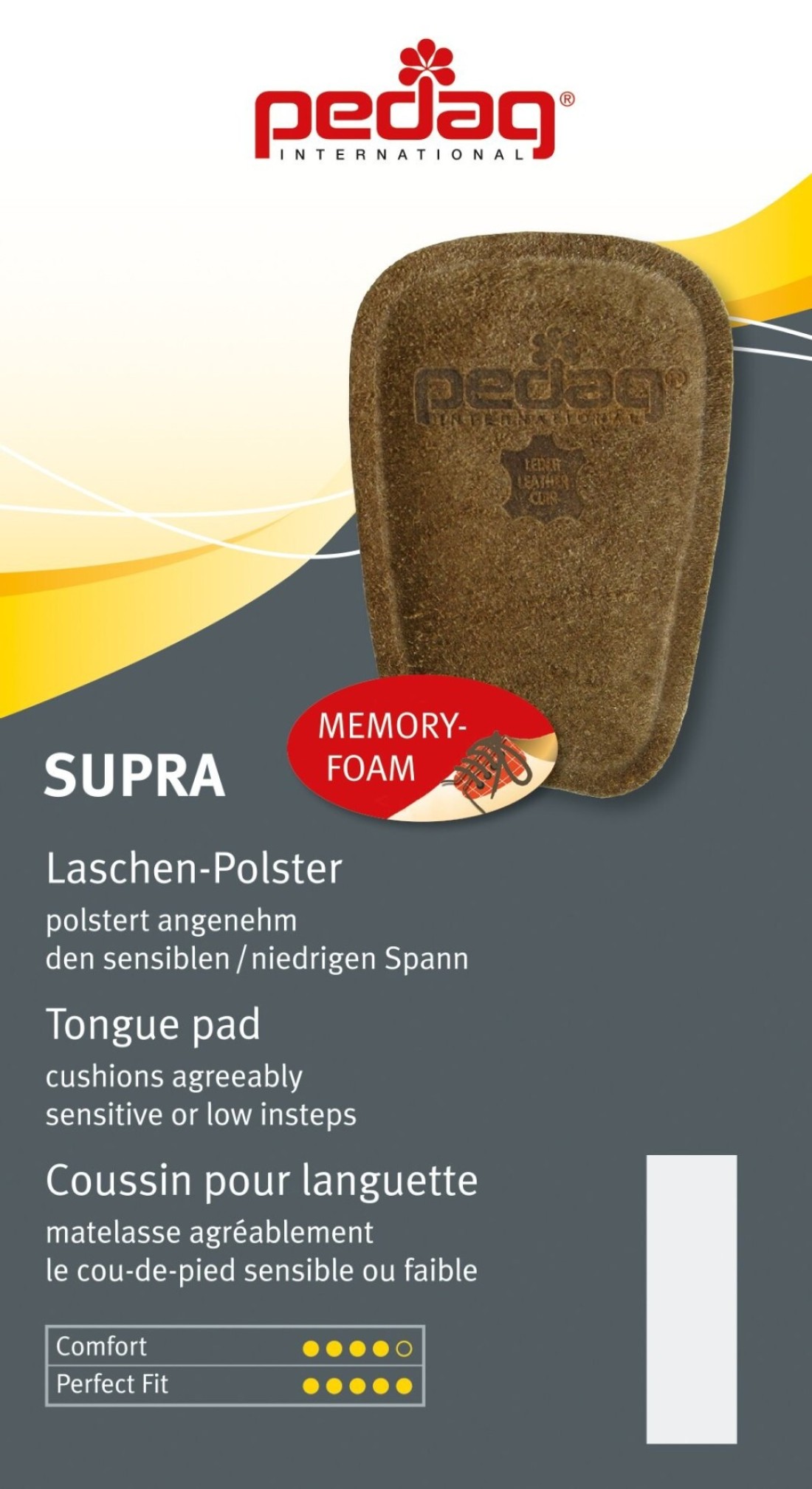 pedag Supra German Handmade Shoe Tongue Pads Soft Suede Leather and Memory Foam Shoe Padding Solves Loose Shoes Problem 1 Pair LargeXLarge Size