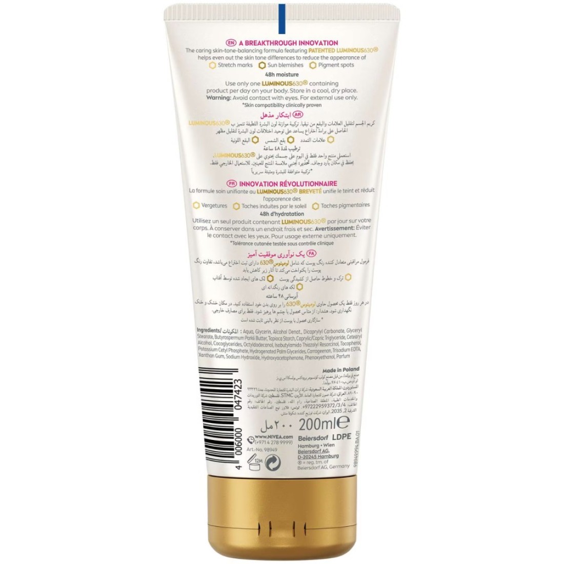 NIVEA Luminous630 Even Glow Body Cream Marks &amp; Spots Reduction 200ml Pack of 2