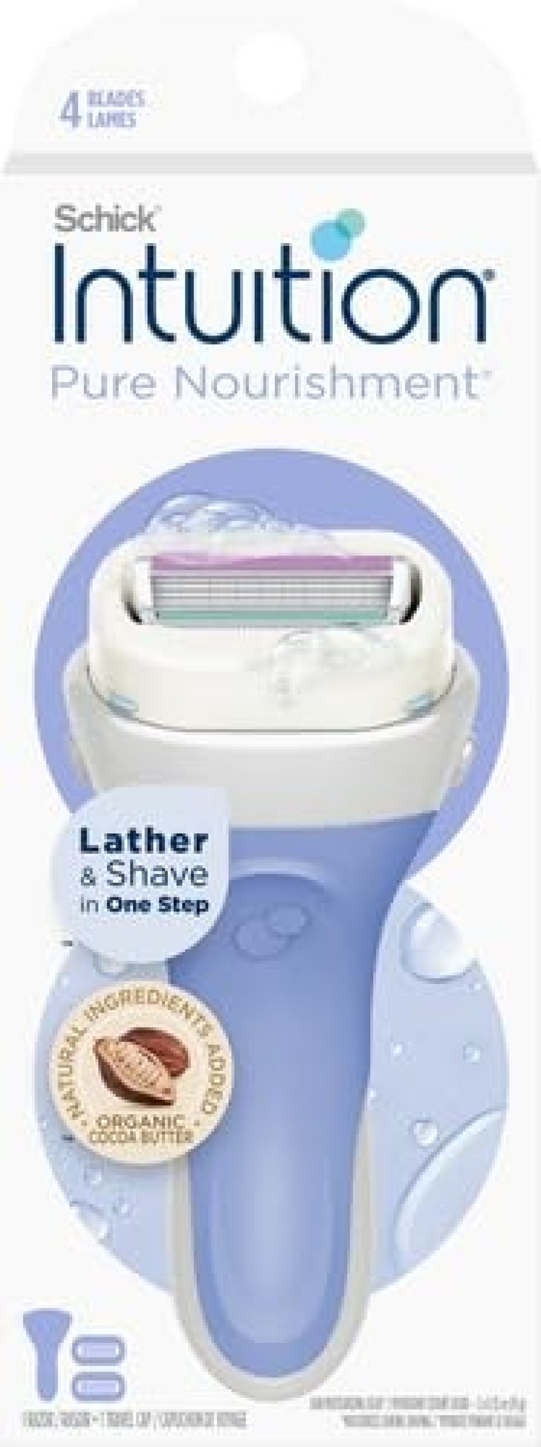Schick Intuition Pure Nourishment Razors for Women 1 Razor 2 Intuition Razor Blades Refill with Organic Cocoa Butter