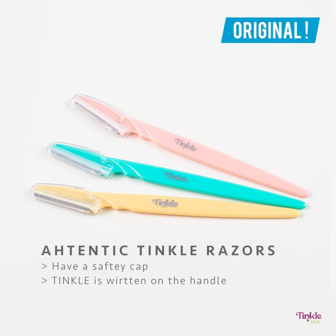 Dorco Tinkle Eyebrow Razor 3 Pack Hair Trimmer Dermaplane Tool Facial Razor with Safety Cover for Fine Hair Removal Perfect Beauty Gift Gift Set Spa Day