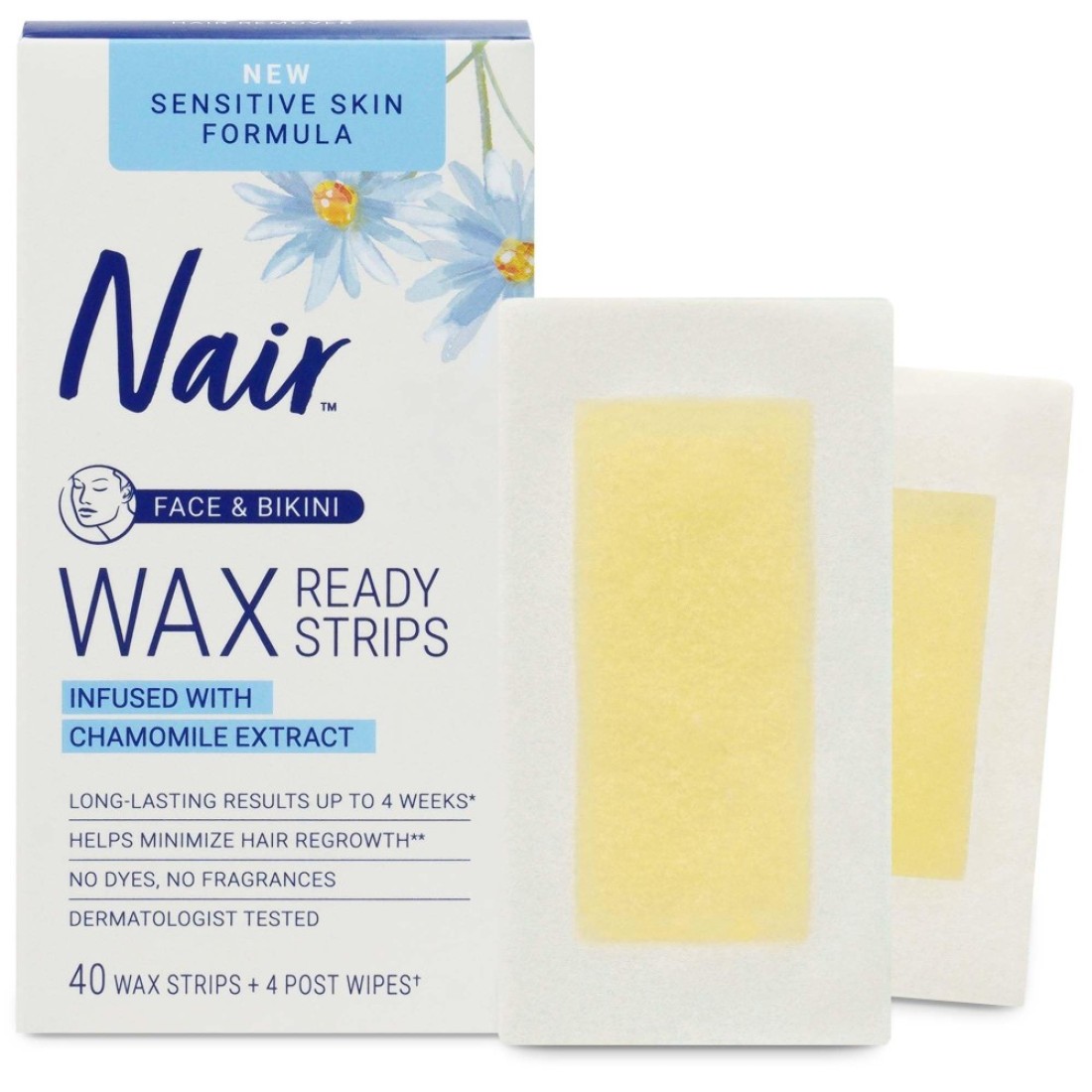 NairSensitive Hair Remover Wax Ready Strips Face and Bikini Hair Removal Wax Strips 40 Count