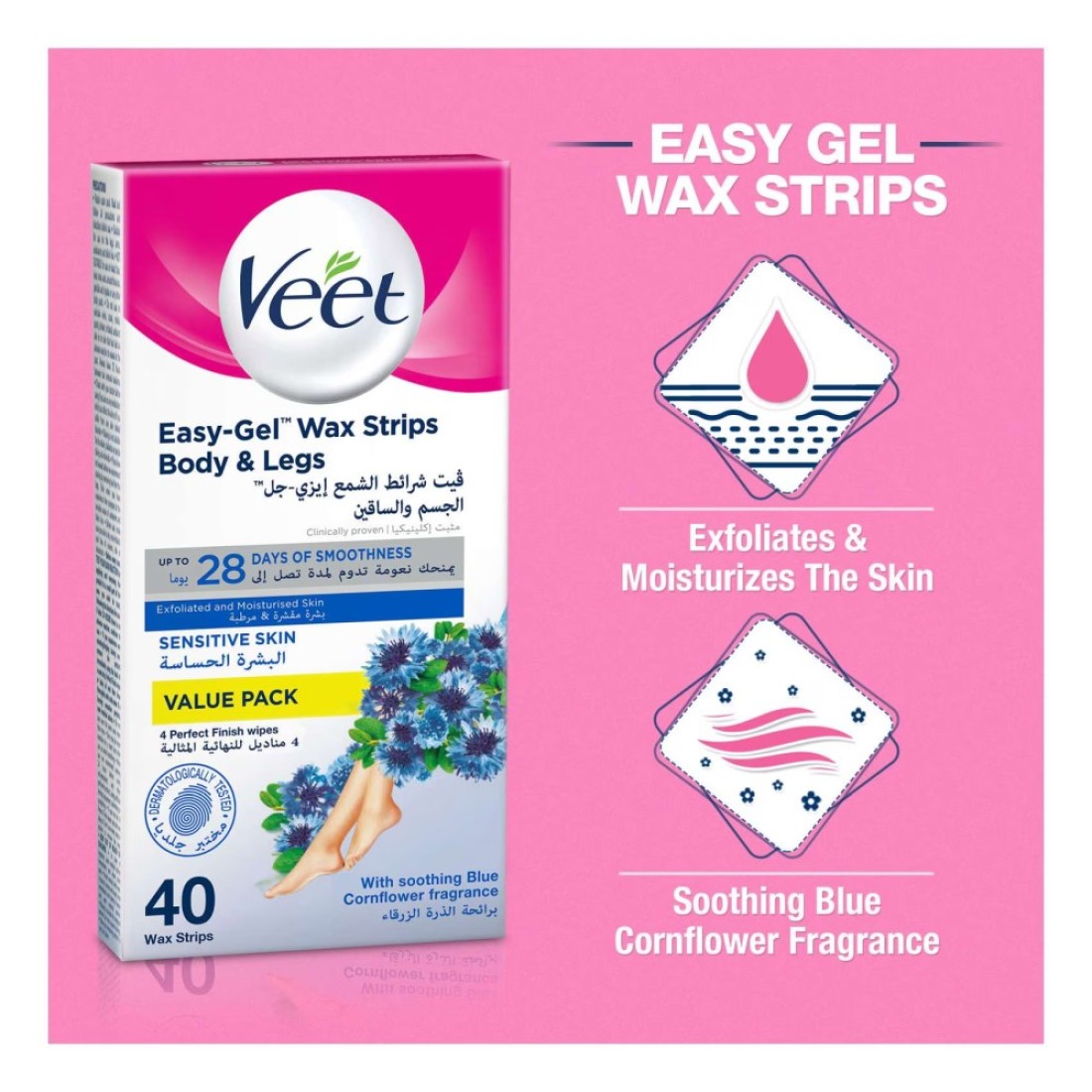 Veet Sensitive Skin Hair Removal Cold Wax Strips 40 PCS