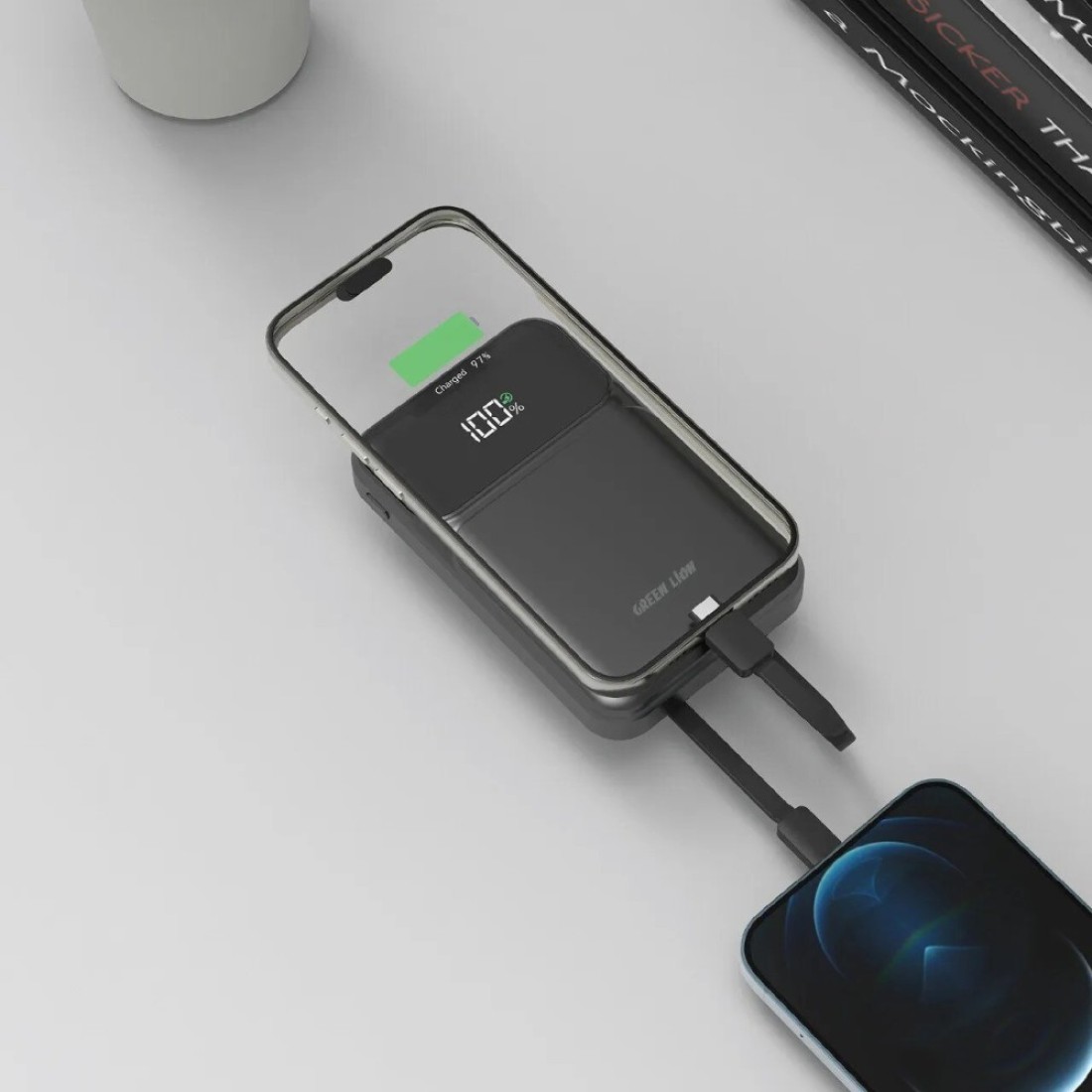Green Lion PD 20W 3 in 1 Integrated Power Bank, 10000mAh, Charging Protection, PD 20W Fast Charging, Digital Display, Built-in Cables, Compact and Portable Design