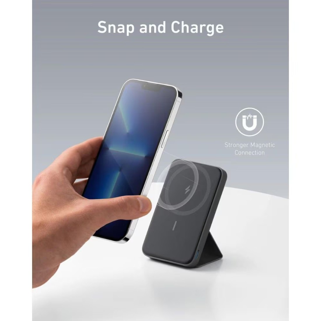 Anker Magnetic Wireless Power Bank With Foldable Stand, MagGo 5000 mAh, 7.5W Magnetic Power Bank with USB-C for iPhone 15/14/13/12, Black