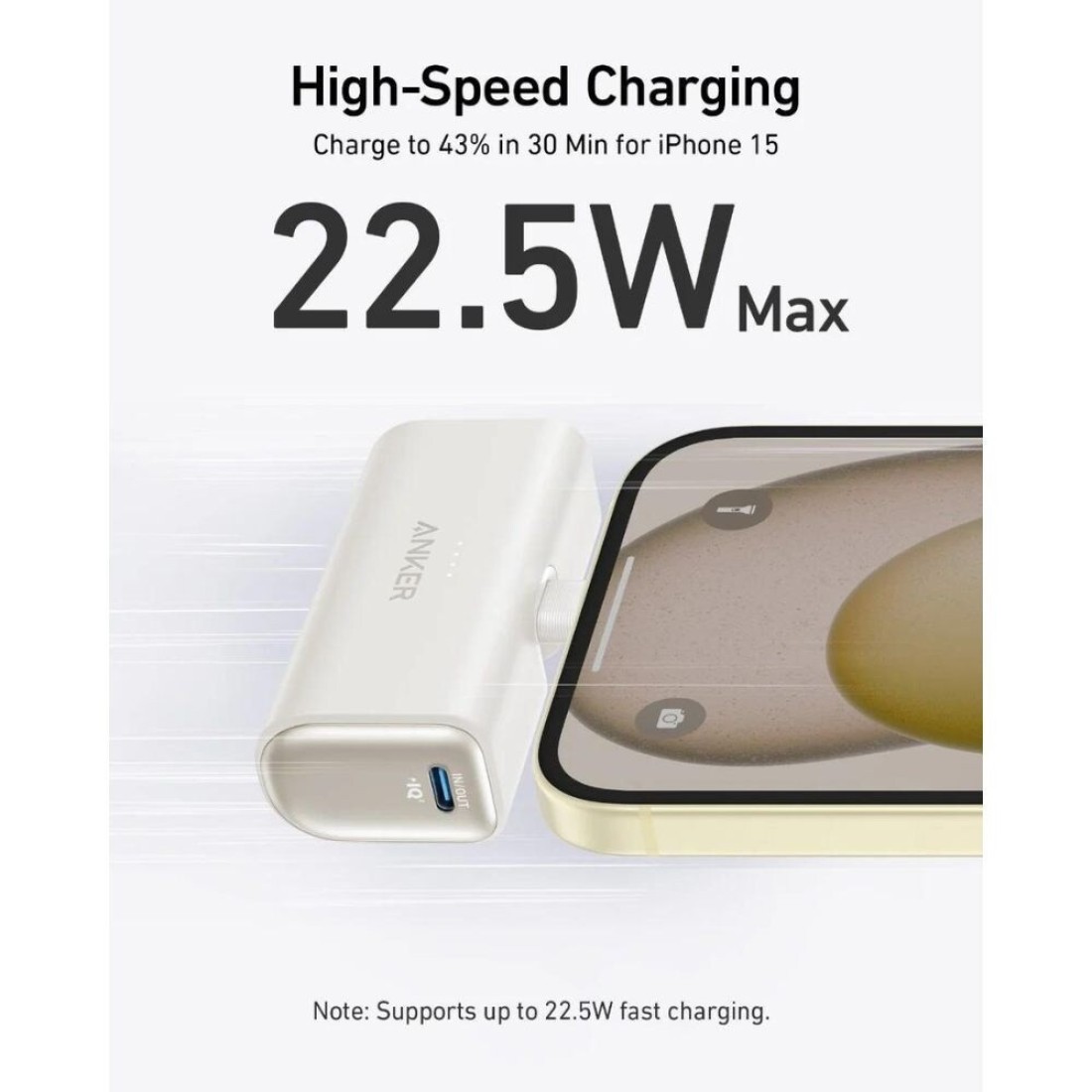 Anker Nano Power Bank with Built-in Foldable USB-C Connector, 5,000mAh Portable Charger 22.5W, for iPhone, Samsung Series, Huawei, iPad, AirPods, &amp; More , White