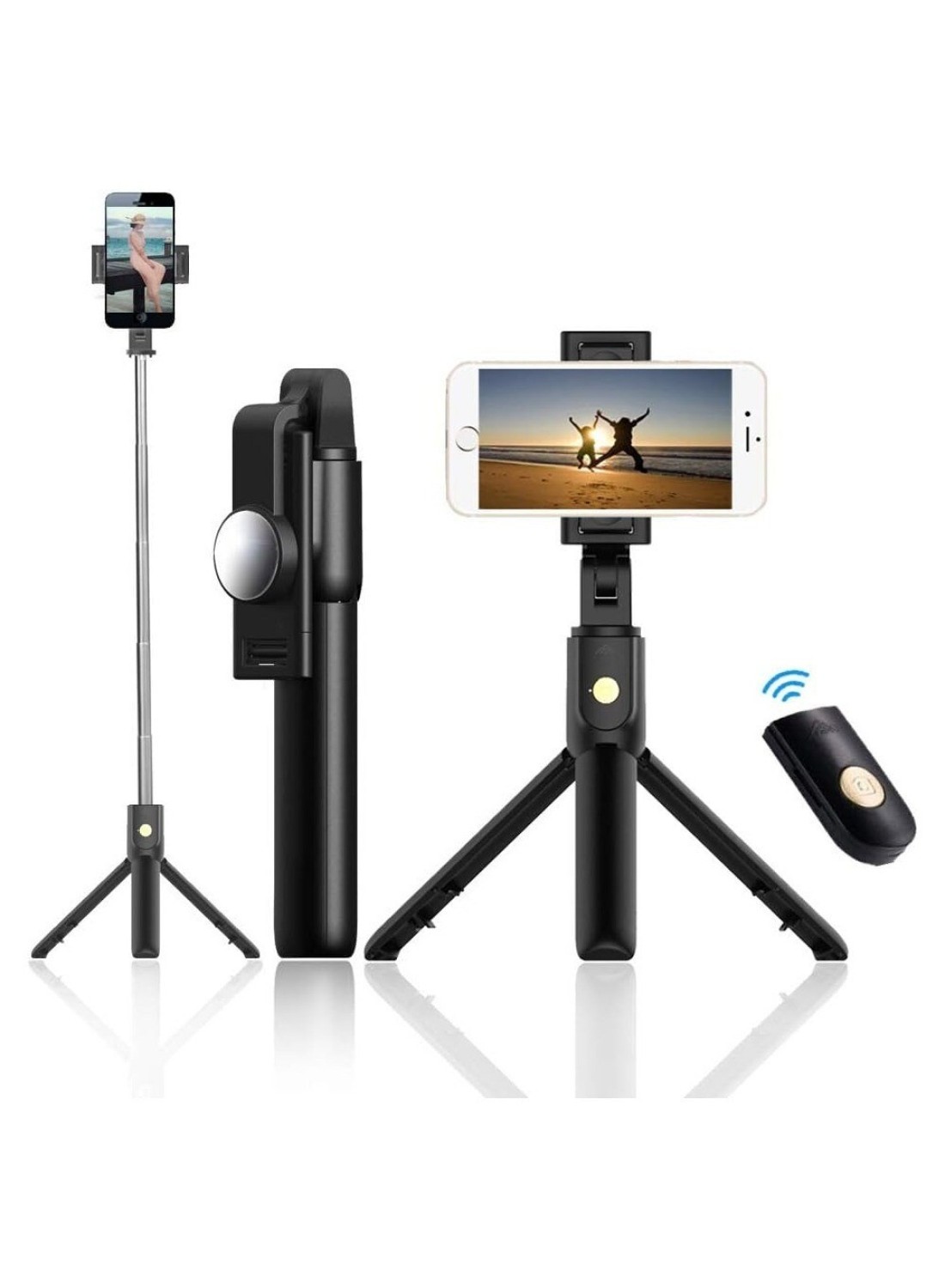 Selfie Stick with Wireless Remote and Built-In Tripod - Adjustable Phone Stand for iPhone &amp; Android, Portable Lightweight Selfie Stick with Extendable Design