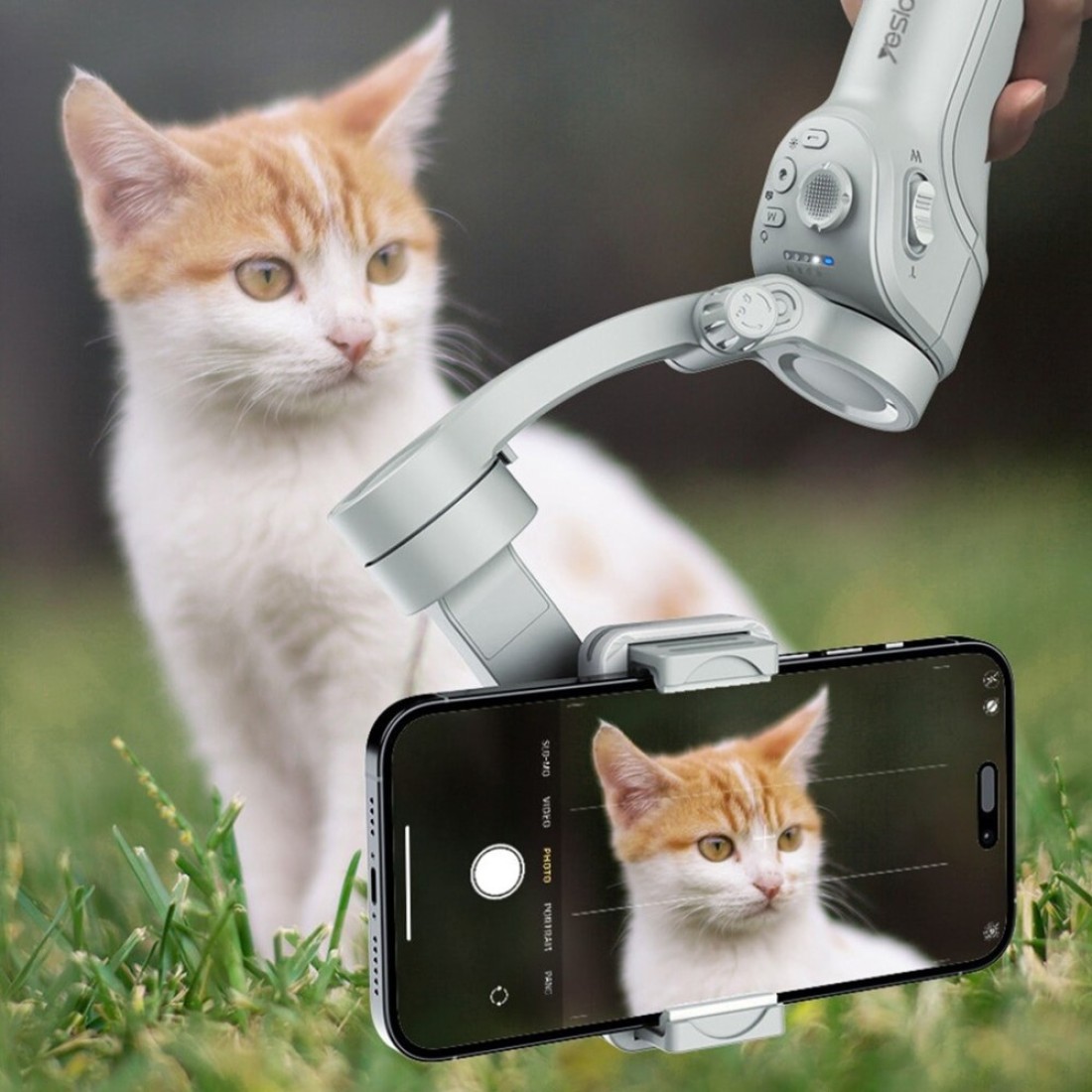 مثبت الهاتف Gimbal 360 Ai Auto Face Tracking يده سيلفي عصا ترايبود تتبع Gimbal، Yesido SF18 - رمادي
