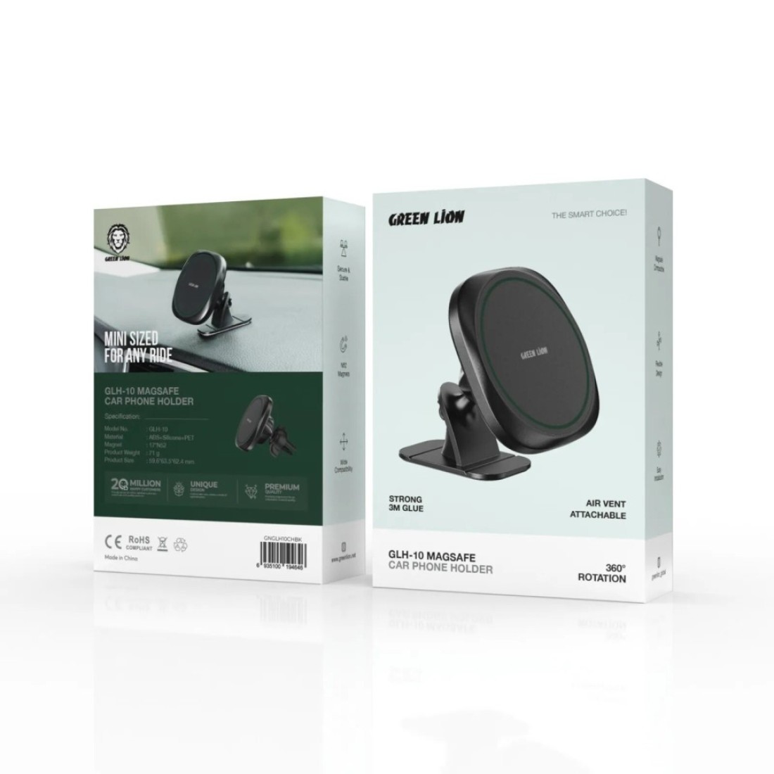 حامل هاتف السيارة Magfit GLH-10 من Green Lion، متوافق مع Magsafe، قابل للتركيب في فتحة تهوية الهواء، توافق واسع، مغناطيس 17*N52، آمن ومستقر مع غراء قوي 3M، تصميم مرن ودوران 360 بوصة
