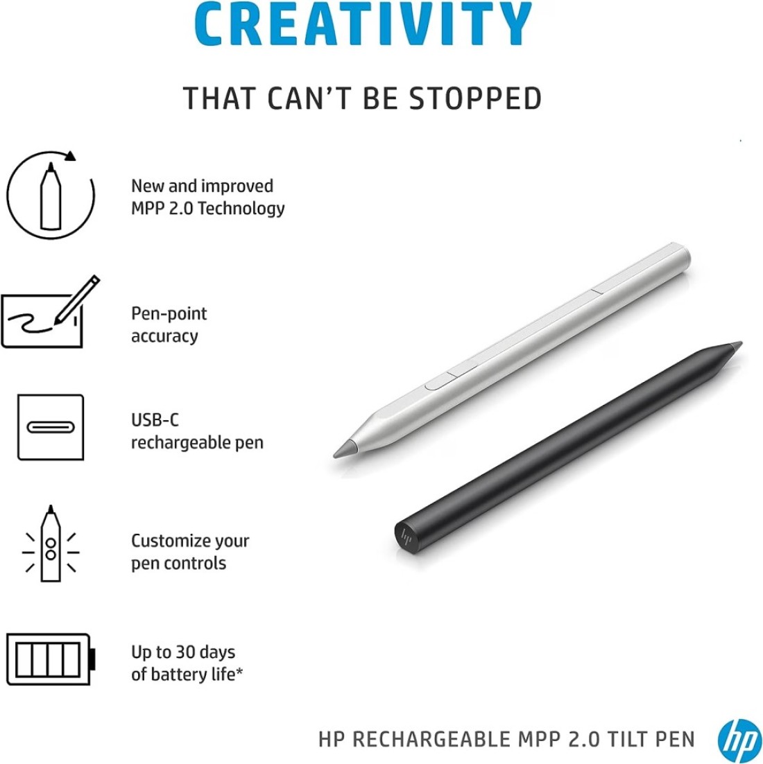 HP Rechargeable MPP 2.0 Tilt Pen - 6E5P0B Brand New 3J122AA#ABB, Black
