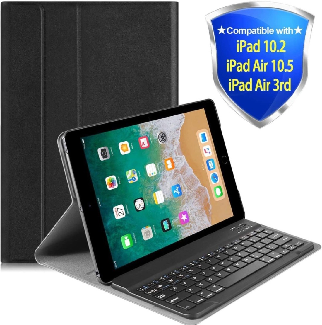 Ntech Keyboard Case For New iPad 8Th Gen (2020) / 7Th Generation (2019) 10.2 Inch, Soft TPU Back Stand Cover With Pencil Holder, Magnetically Detachable Wireless Bluetooth Keyboard, Black Ntech
