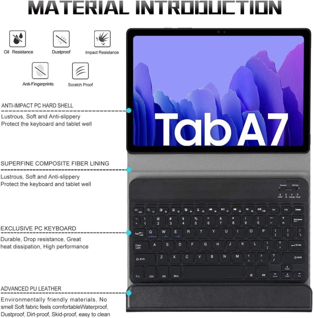 Ntech Keyboard Case Compatible Samsung Galaxy Tab A7 (Qwerty), For Samsung Galaxy Tab A7 Keyboard, Keyboard Case With Detachable Wireless Keyboard For Samsung Galaxy Tab A7 T505/T500 10.4 2020, Black