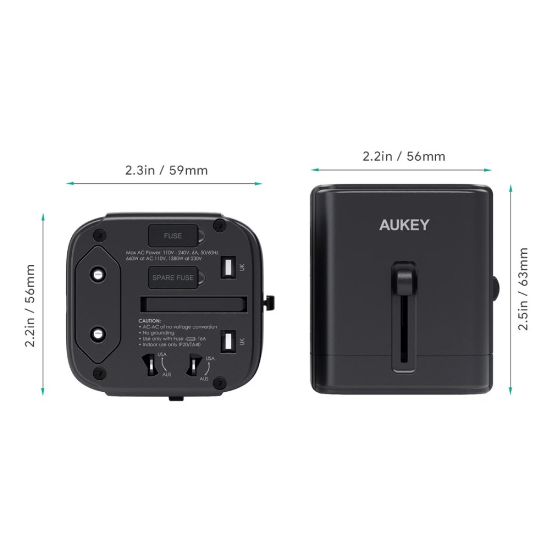 أوكي محول العالمي مع 3 منافذ USB - أسود