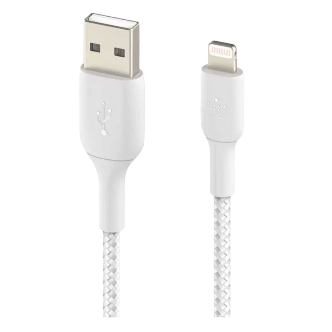 بلكين كابل مضفر ناقل USB نوع A إلى لاستنينغ لمزامنة البيانات والشحن - أبيض