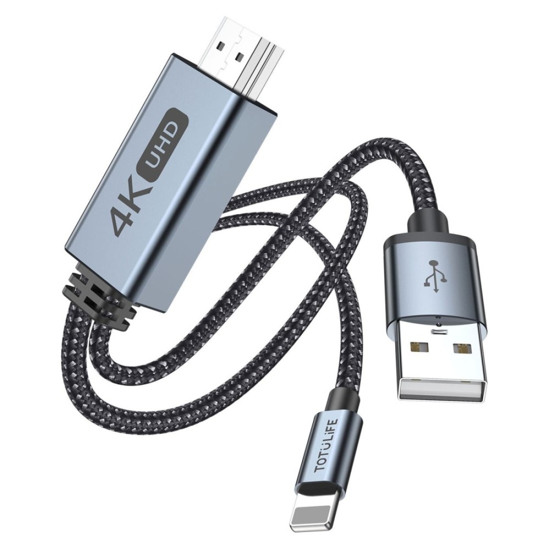 توتو لايف نيلو سيريز كابل Lightning إلى HDMI أسود ورمادي بطول 2 متر