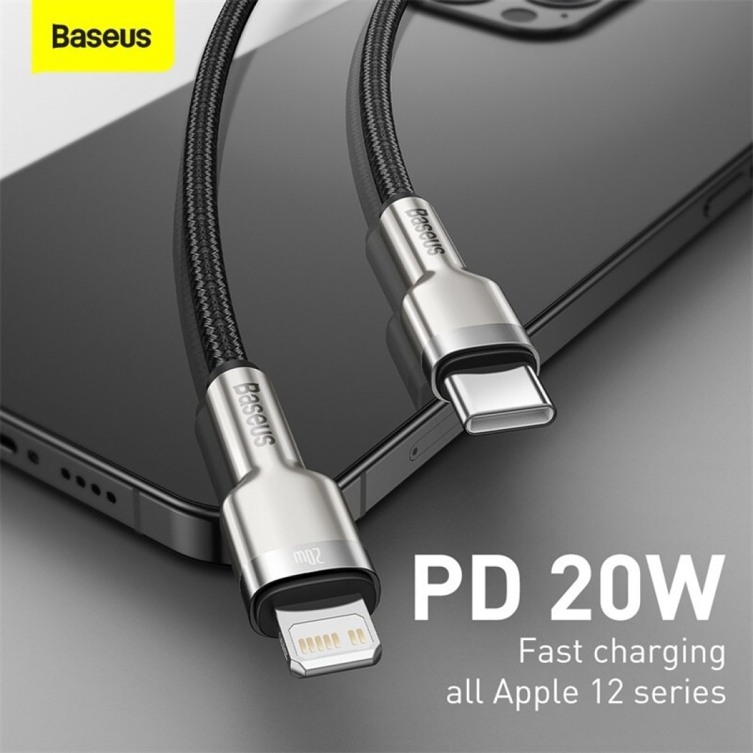 Baseus USB-C to Lightning Fast Charging Data Transfer Cable Type-C PD 20W Cafule Series Fast Power Delivery 2m Black