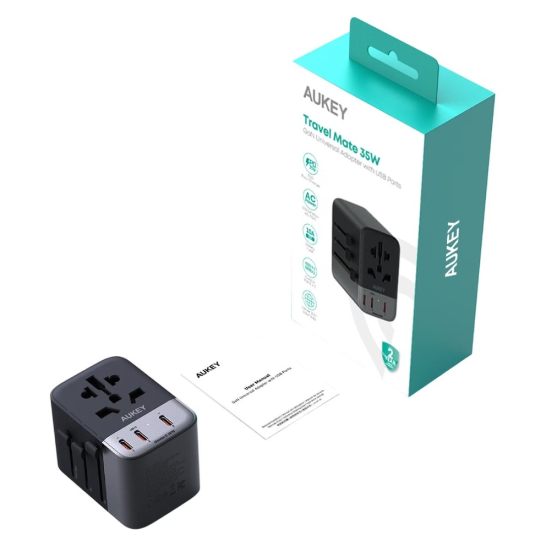 أوكي ترافيل ميت محول غان العالمي مع منافذ USB و PD - أسود 35 واط 2 أمبير