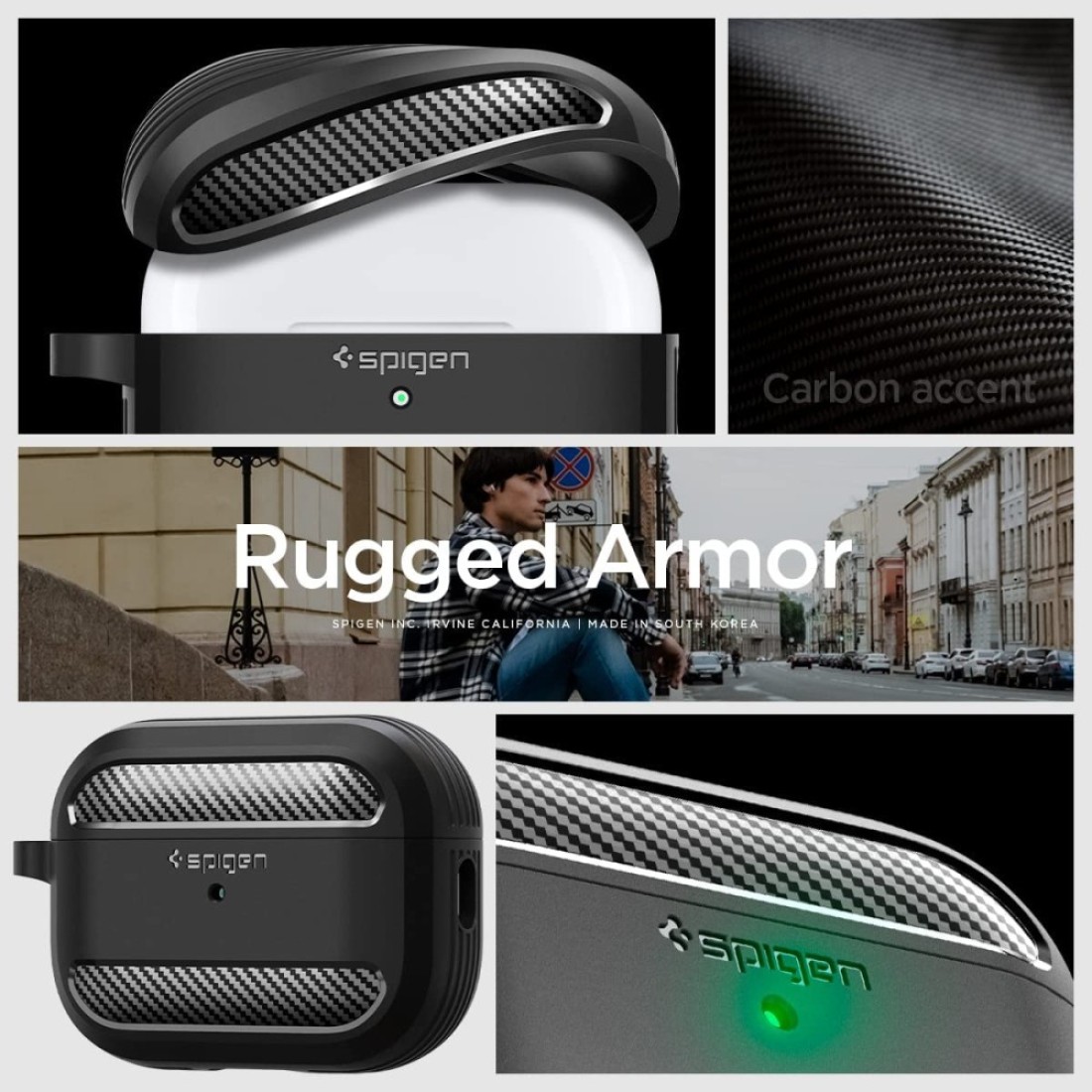 Spigen Rugged Armor designed for Airpods Pro 2nd Generation case (2022) Airpods Pro 2 case cover with Carabiner - Matte Black