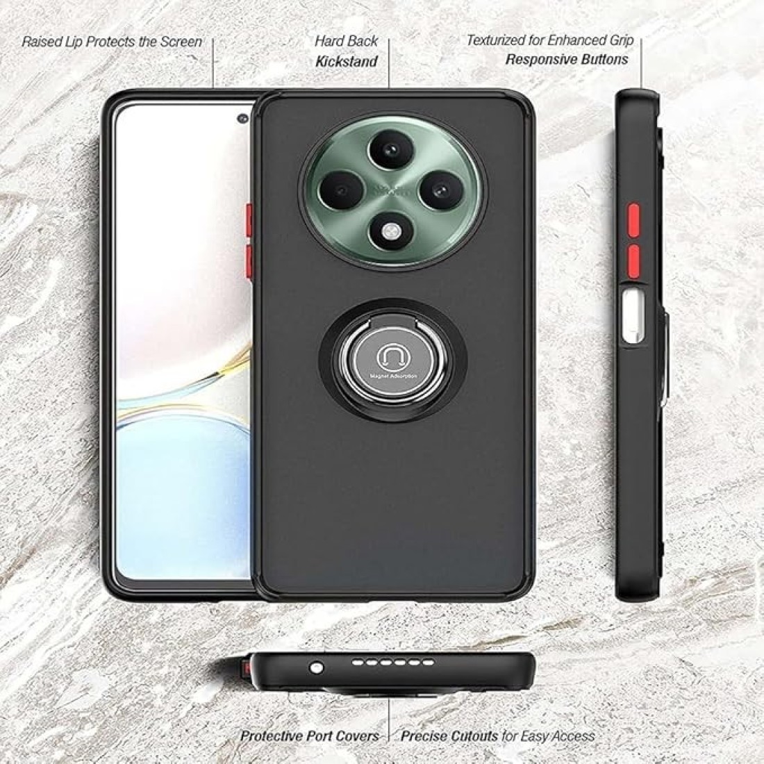 Case for Oppo Reno12 F Case Cover Metal Ring Holder Grip Kickstand Car Magnetic Mount Shockproof Matte Hard Back Bumper Case for Oppo Reno 12F (Green)