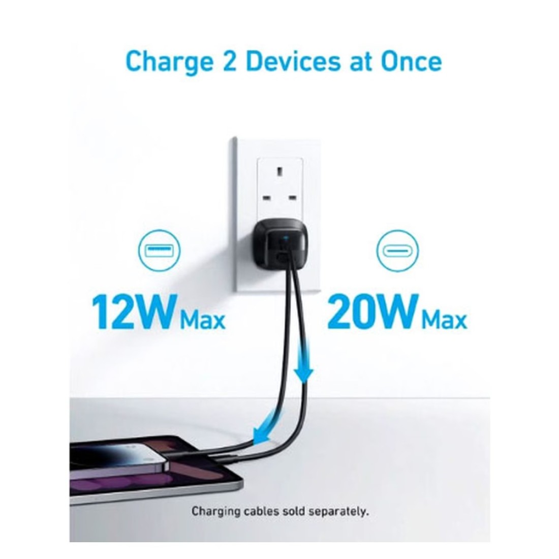 Anker 323 Charger Adapter 33W with USB-C to USB-C Data Sync Charging Cable Black 3ft