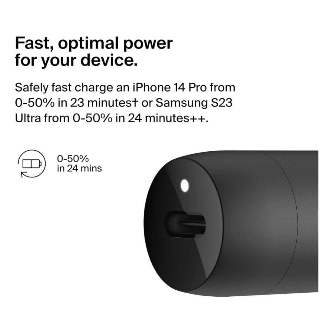 Belkin Boost Car Charger 30W with USB-C to USB-C Data Sync and Charging Cable Black 1m