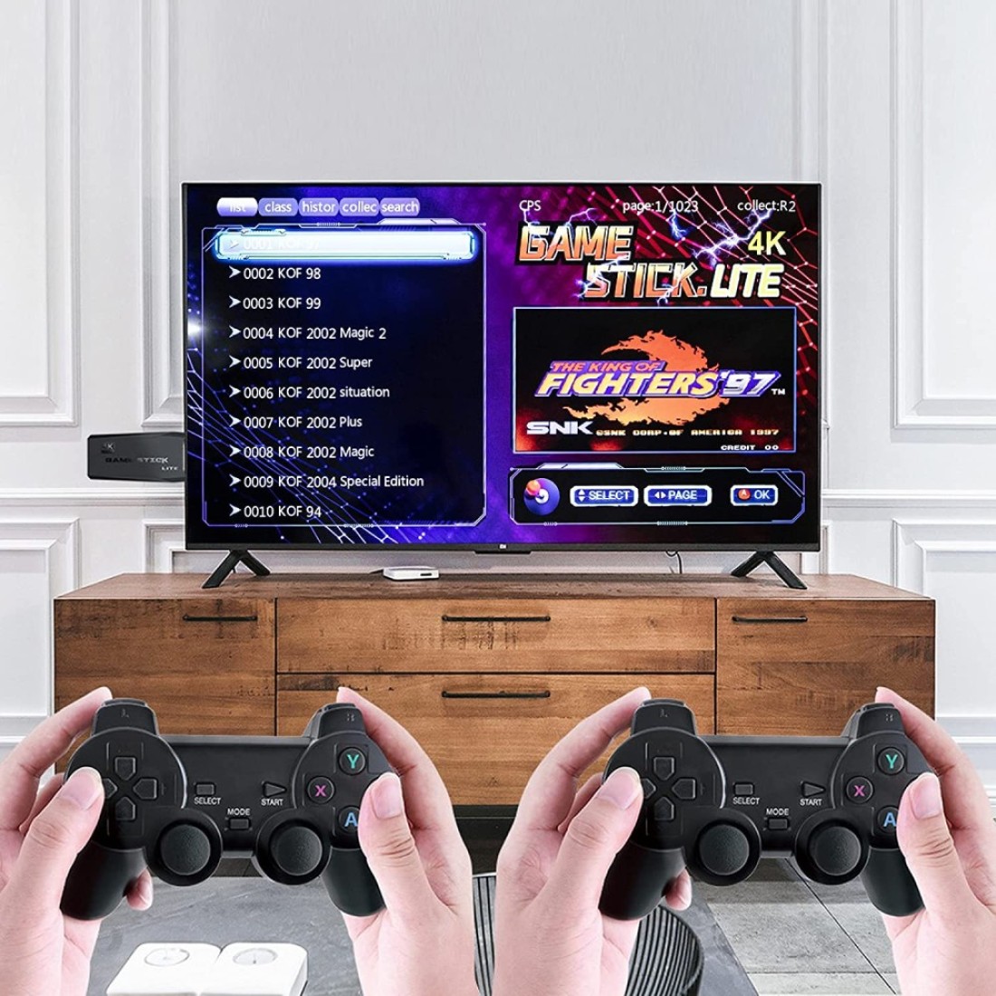 2.4G Wireless Controller Gamepad Console Stick Plug and Play Video Game Stick with 10000+ Games 9 Classic Emulators 4K High Definition HDMI Output for TV with Dual 2.4G Wireless Controllers