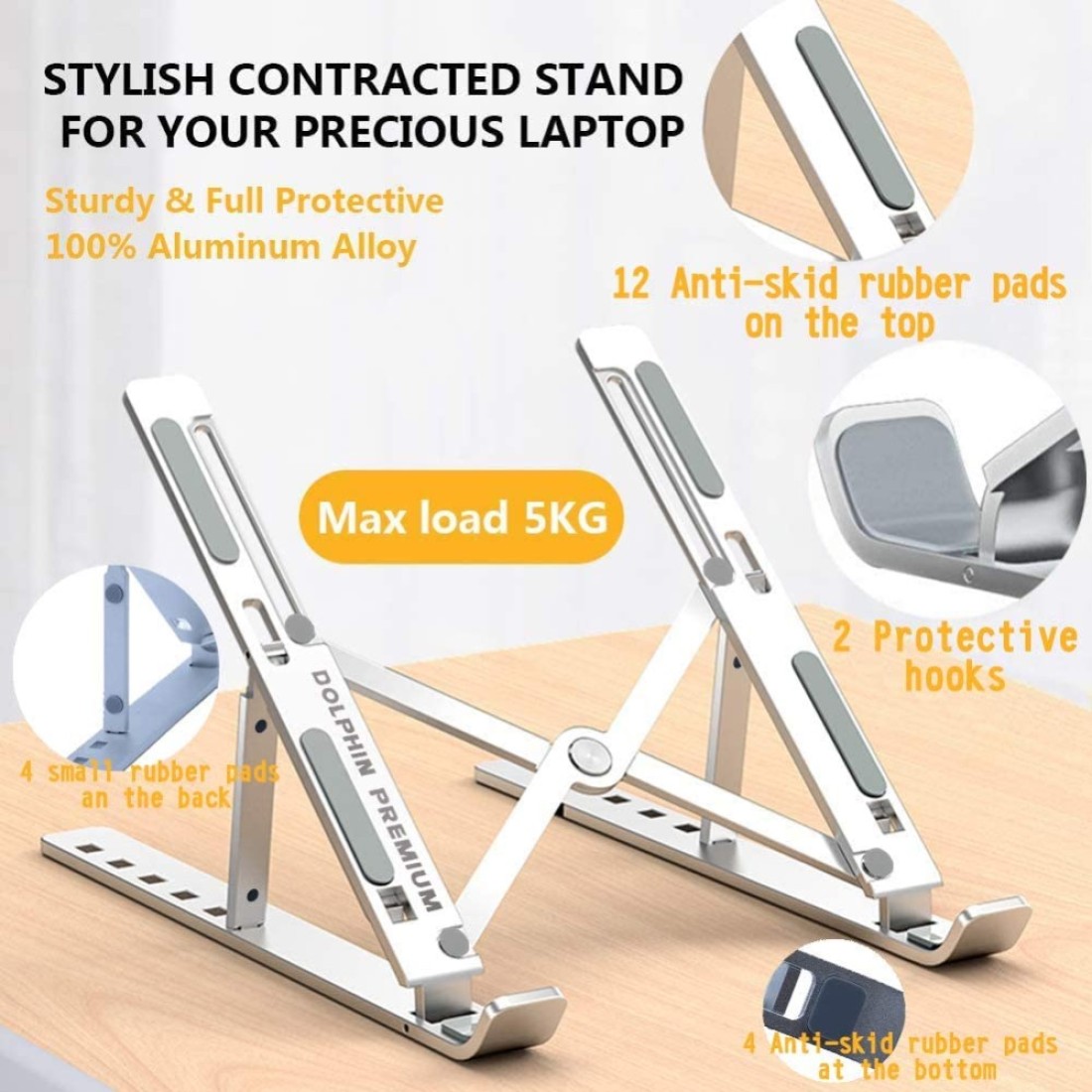 Generic Laptop Stand, Adjustable Portable Laptop Holder For Desk, Aluminum Ventilated Notebook Riser For Macbook Air Pro, Dell Xps, More 10-15.6 Inches Pc Computer, Tablet, Ipad