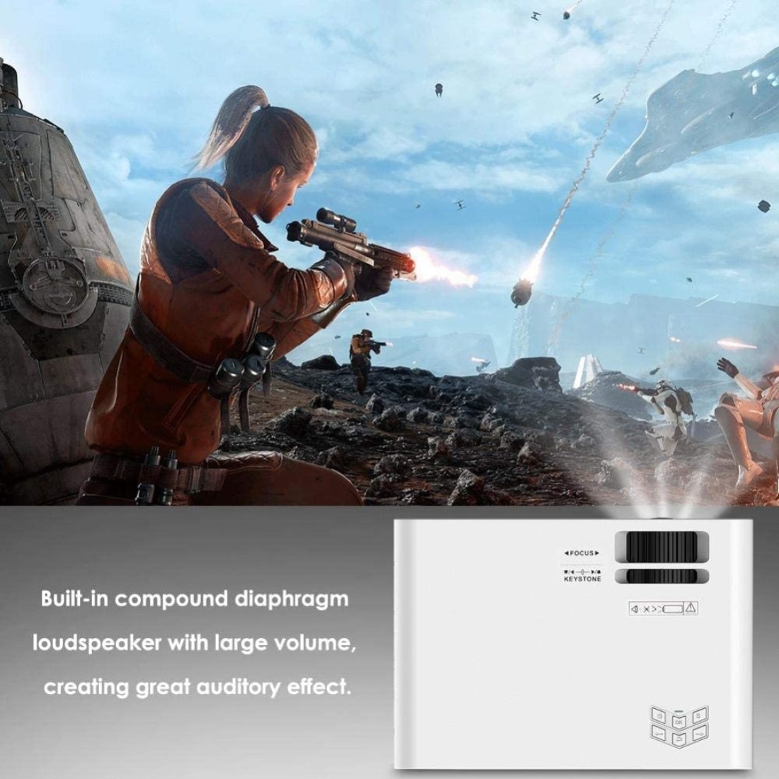 Wownect W80 Standard Mini Home Entertainment Cinema LED Projector With 1200 Lumens And Built-In Speakers